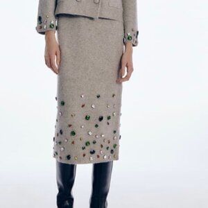 NWT BEADED KNIT PENCIL MIDI SKIRT (M)